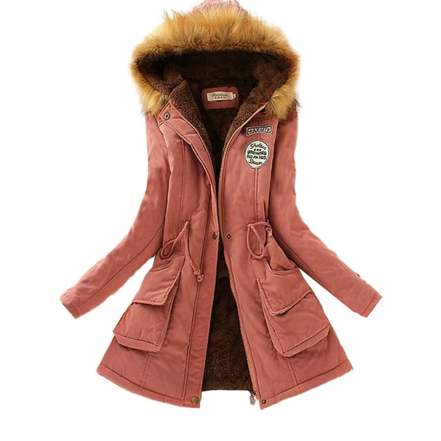 UKAP Ladies Coat Trim Overcoat Drawstring Parka Jacket Casual Snow Outwear Dark Pink L