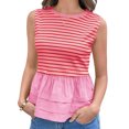 thumbnail image 2 of Summer Stripe Print Women Sleeveless Patchwork Slim Tank Tops Ruffle Vest, 2 of 6
