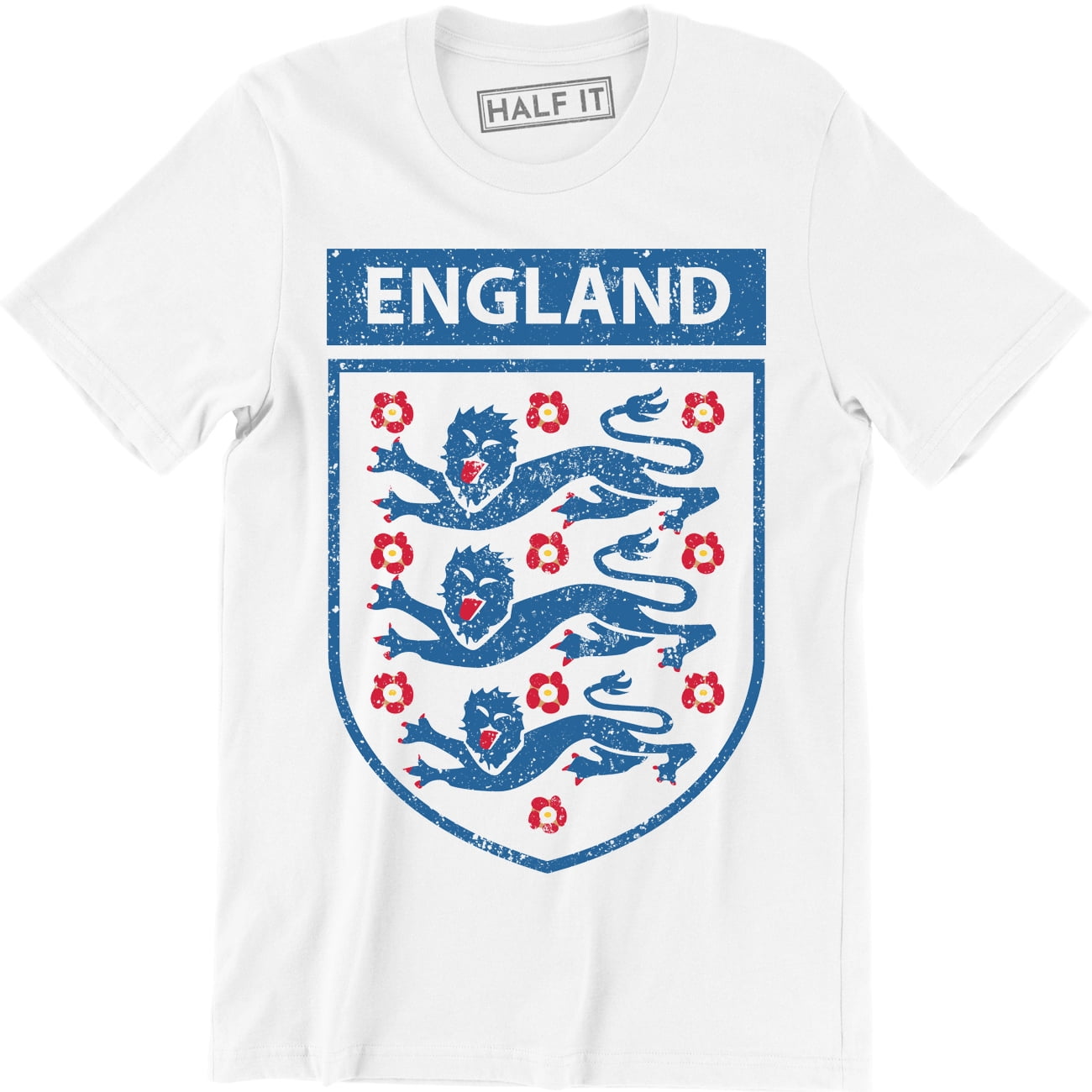 3 LIONS BELIEVE SMALL CREST ENGLAND FOOTBALL WORLD CUP 2018 RINGER T-SHIRT MENS 