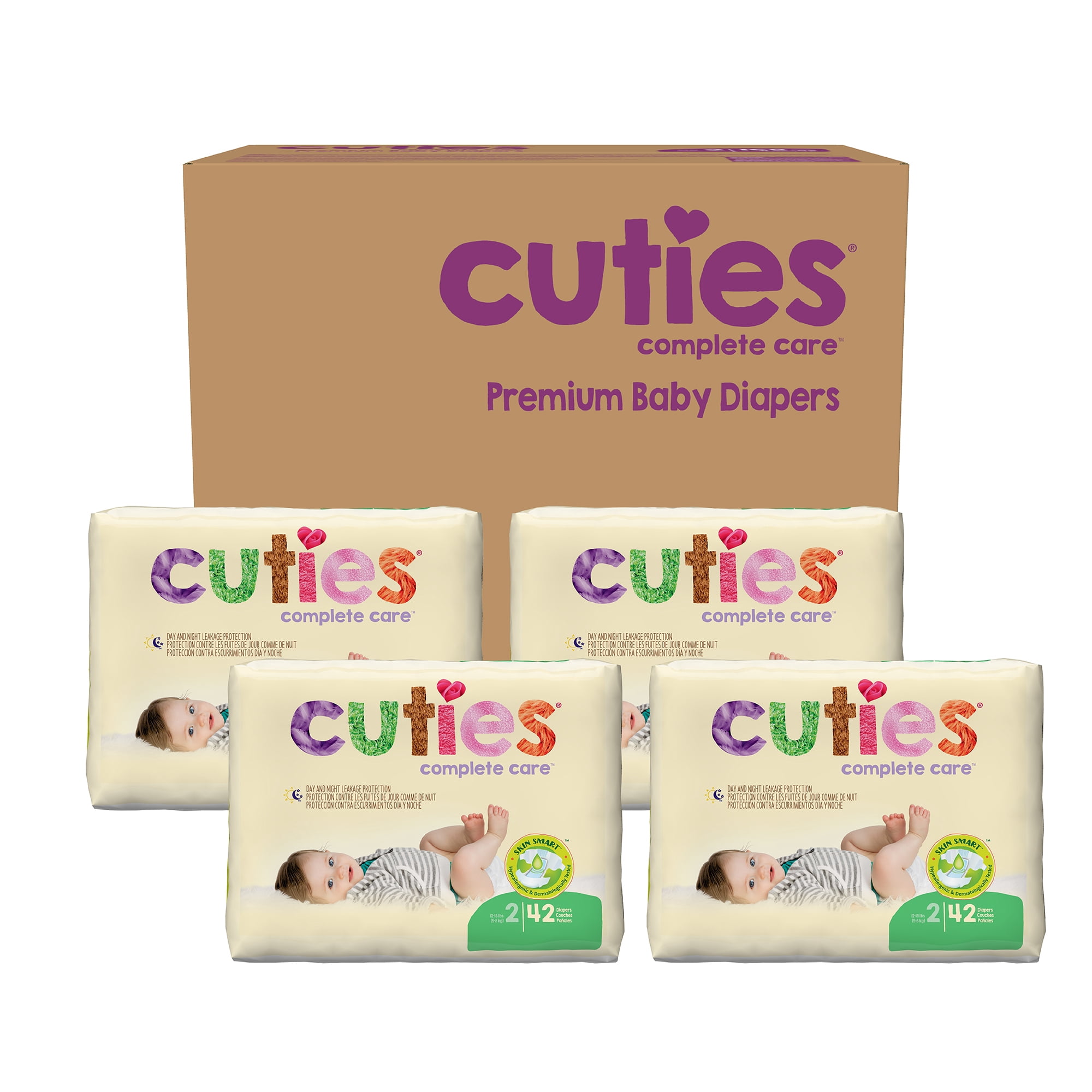 Cuties Premium Baby Diapers - Size 2, 12 to 18 lbs., Case (168 ct)