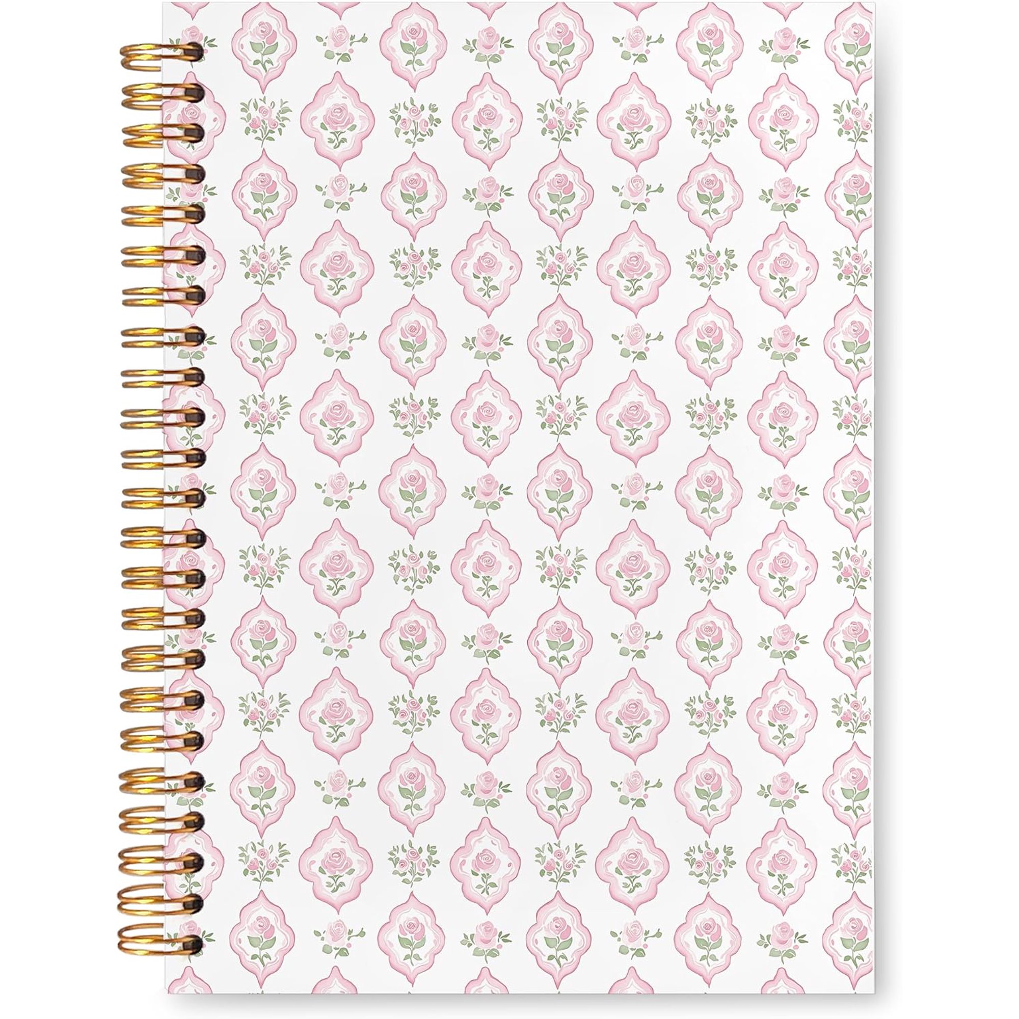 Grandmillennial Pink Floral Spiral Notebook 5.5 x 8.3 for Work Study, French Country Aesthetic Pink Rose Flower Botanical Hardcover Notebook Journal for Women