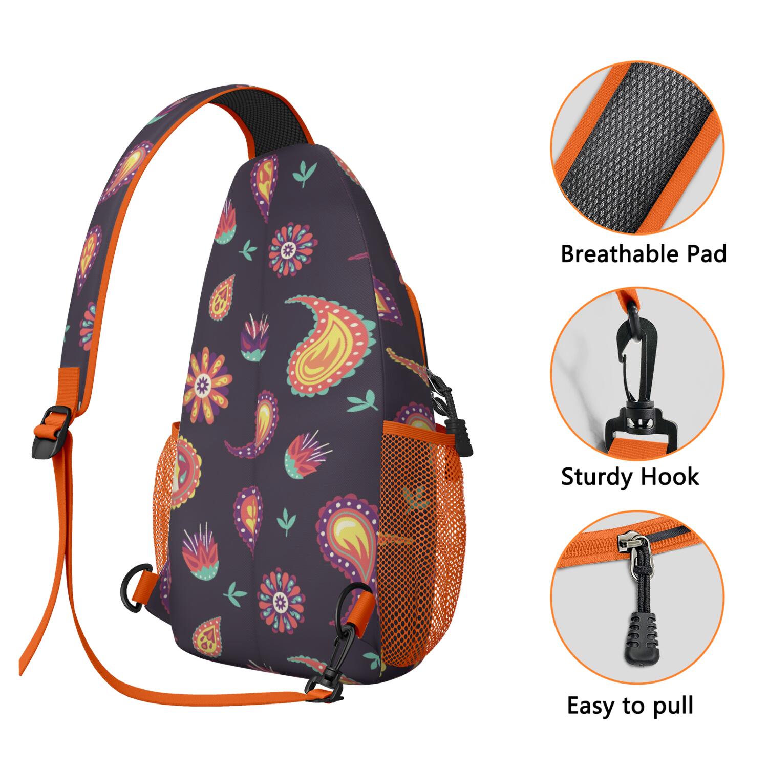Abstract Ethnic Paisley Sling Bag - Decorative Tribal Chest Bag - Anti-Theft for Urban Commuters