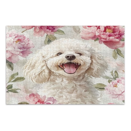 WOBOGO Happy Poodle Puppy Jigsaw Puzzle Challenge 1000 Piece Jigsaw Suitable for Game Night Finished Size 29.5 x 19.7in