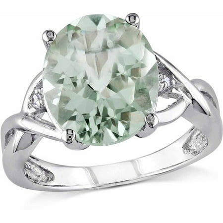 Tangelo 4-1/3 Carat T.G.W. Green Amethyst and Diamond Accent Sterling Silver Cocktail Ring