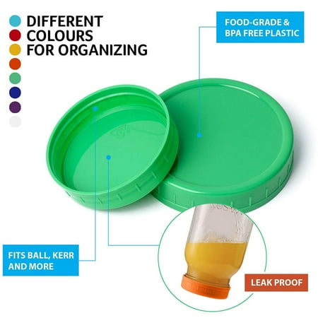 LeKing Mason Jar Lids Wide Mouth Round Colored Plastic Lid ...