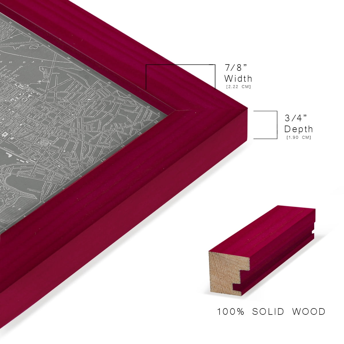 City Map of Boston -Framed Print w/glass-Cherry Red