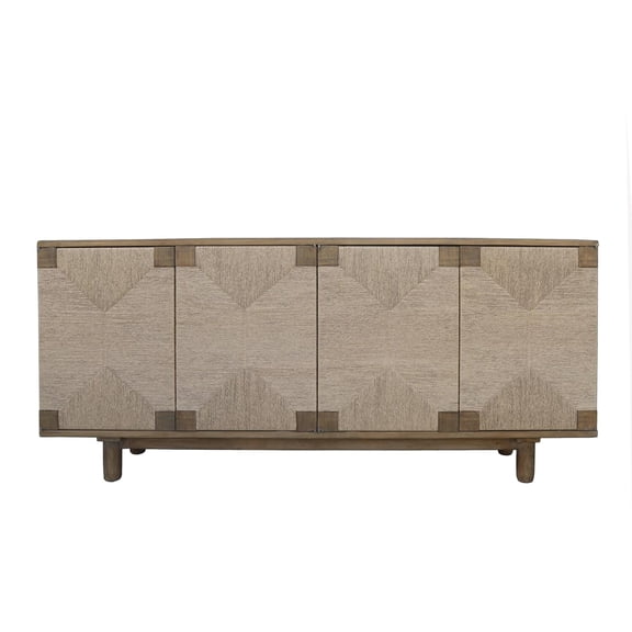Benjara Augy Accent Cabinet Console- 4 Doors- Gray Brown Pine Wood- 77 Inch