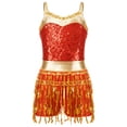 thumbnail image 3 of DPOIS Kids Girls Sparkly Sequins Tassel Latin Dance Dress Red 12, 3 of 7