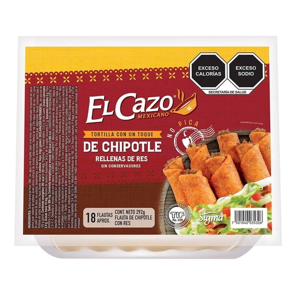 Flautas El Cazo de chipotle rellenas de res 292 g