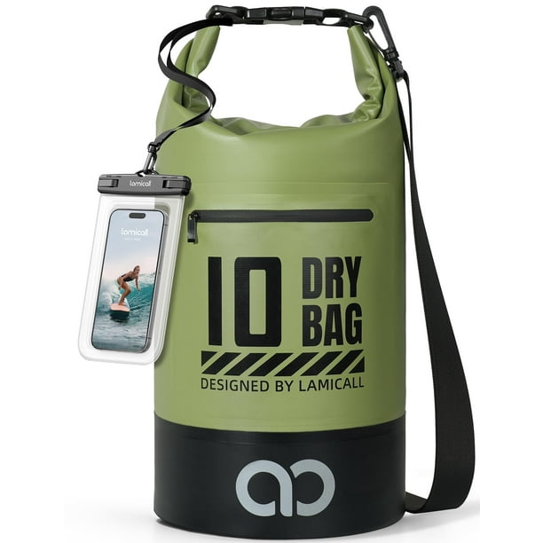 Mochila impermeable Lamicall 10L con funda para teléfono, color verde