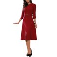 thumbnail image 4 of INSPIRE CHIC Work for Women's Keyhole Neck 3/4 Sleeve Office A-Line Dress with Belt S Wine Red, 4 of 5