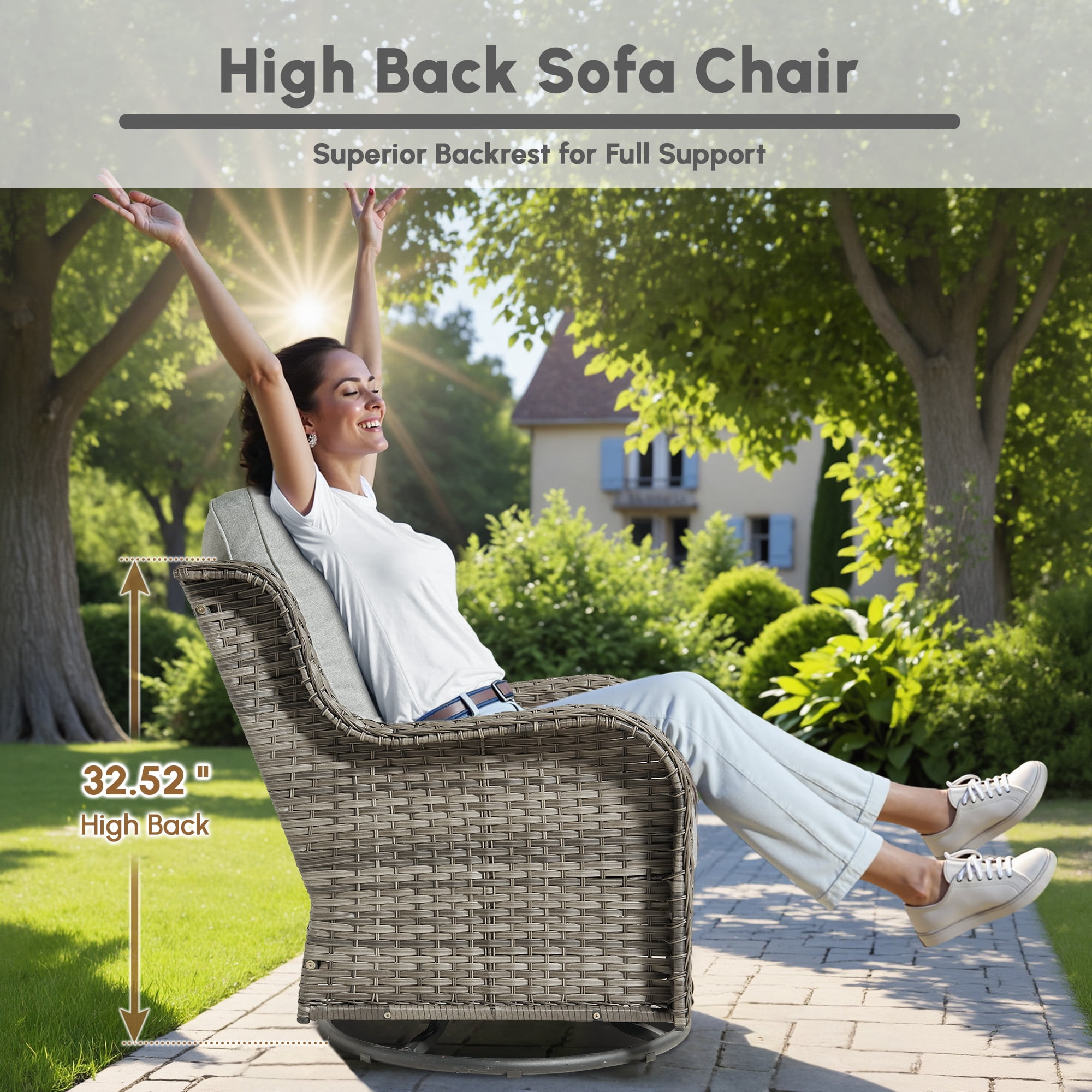 Ovios 7 Pieces Patio Furniture Set High Back All-Weather Wicker Sectional Outdoor Conversation Set with Swivel Chairs & Solar-Powered Coffee Table for Deck, Backyard, or Garden, Denim blue