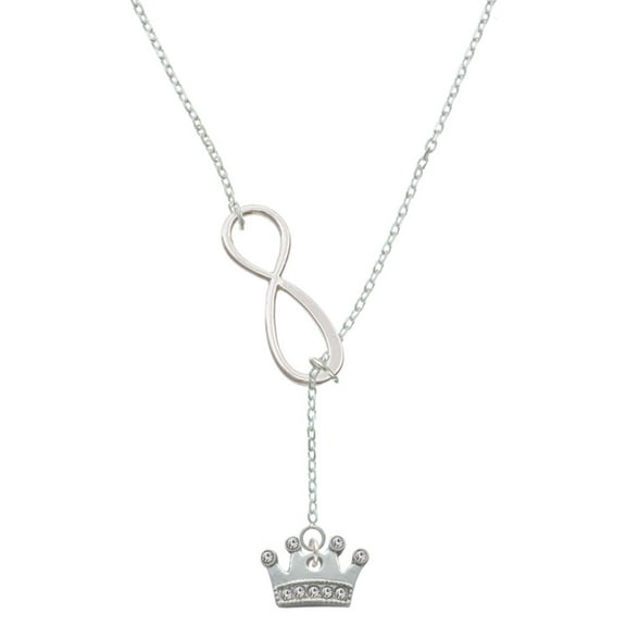 Delight Jewelry Silvertone Crown with Clear Crystals Silver tone Elegant Infinity Lariat Necklace