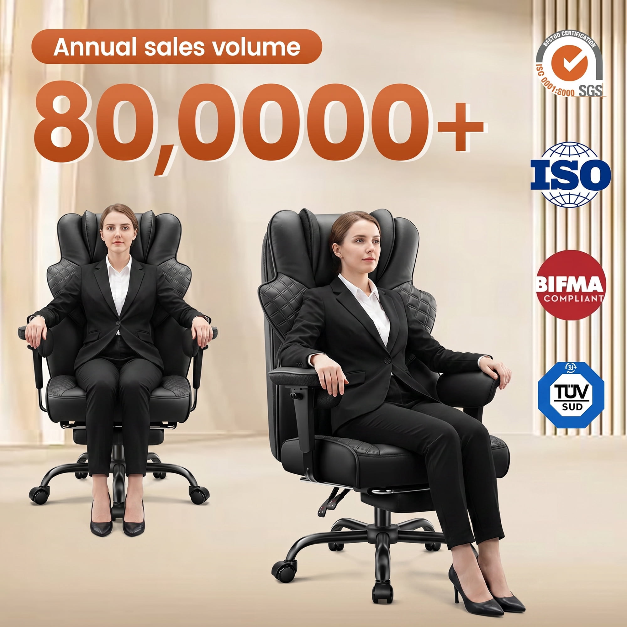 FelixKing Big and Tall Office Chair 500lbs Ergonomic Desk Chair with Footrest, 4D Lumbar Support Gaming Chair, Scratch-Resistant Black Leather Reclining Swivel Computer Chair for Home Office