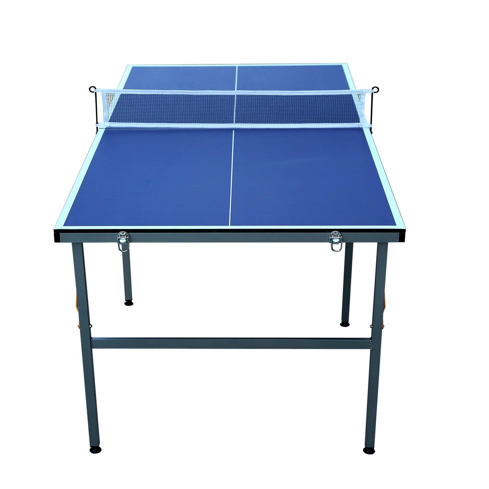 Leuco 6ft Midsize Table Tennis Table Foldable Compact for Space Saver， Portable Junior Teenagers Ping Pong Table with Net, 2 Table Tennis Paddles and 3 Balls, Multi-Use Free Standing Game Table, Blue