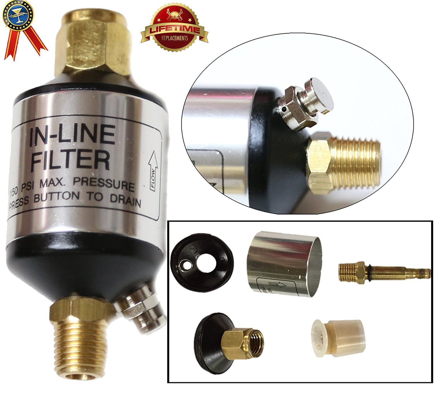 AI-303 1/4” Alum... Water Drain Valve Water Separator Filter W Lematec Oil 