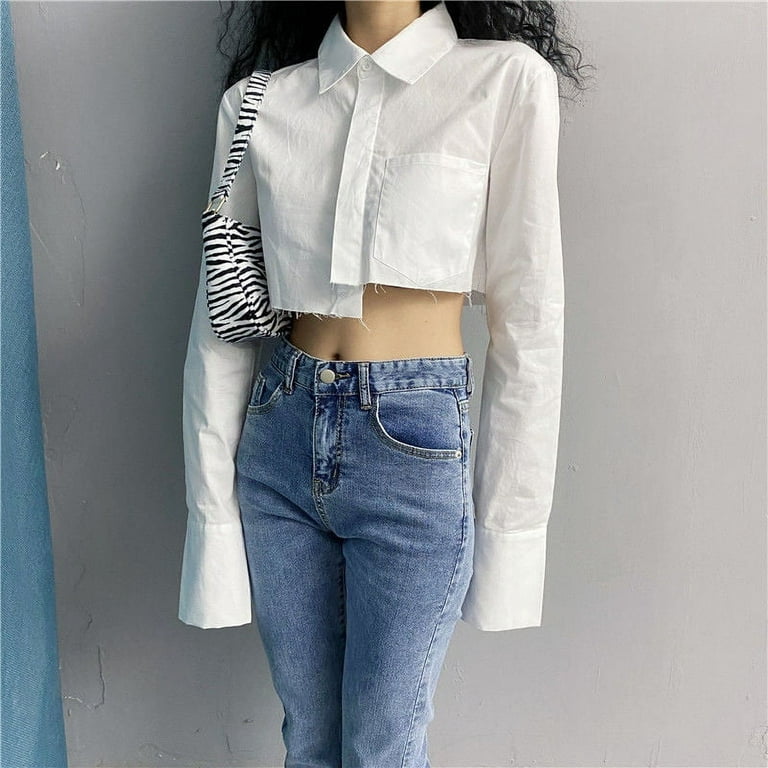 Korean Clothes Women Crop Top  Vintage Women White Crop Top