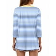 thumbnail image 3 of Polo Shirts for Women, Machine Wash Wrinkle-Resistant Travel Blouse 3/4 Sleeve Button Detail Polyester Top Women's 2025 Striped V-Neck Tshirt Beach Party Casual Chic Tops Blue M, 3 of 4