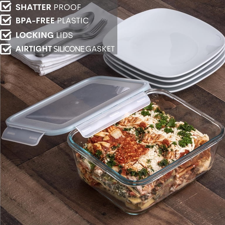 14 Cup 112 oz Large Glass Food Storage Container with Locking Lid. Ideal for
