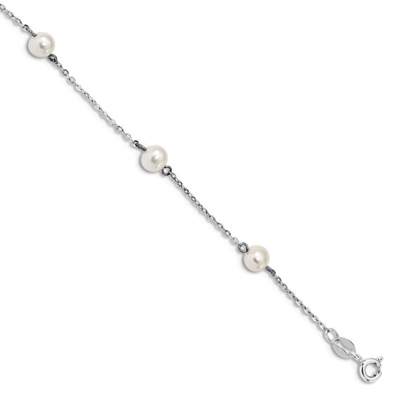 925 Sterling Silver Spring-Ring and Freshwater Freshwater Cultured Pearl Bracelet 7 Inch 5.6mm Wide Link Bracelet for Wo