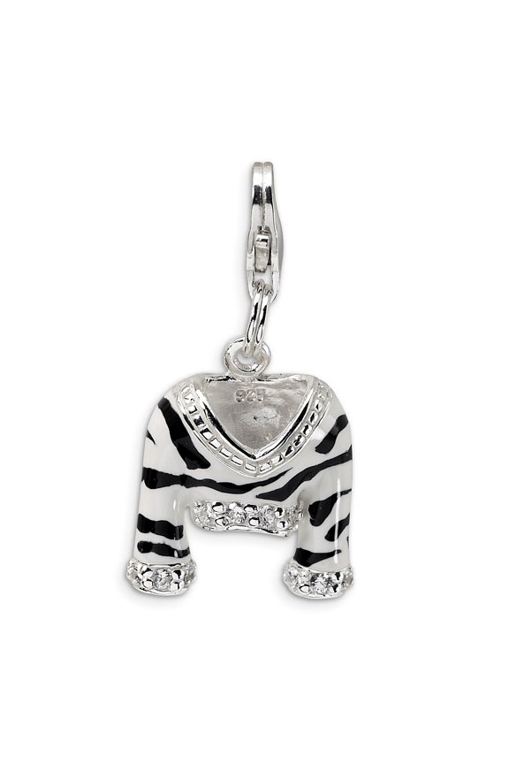 Sterling Silver Amore La Vita Polished 3-D CZ Enameled Zebra Jacket Charm Pendant with Fancy Lobster Clasp