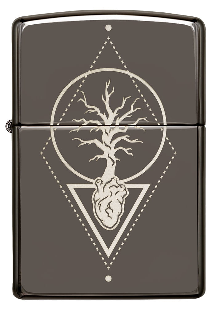 Zippo Heart Of Tree Design Black Ice Pocket Lighter