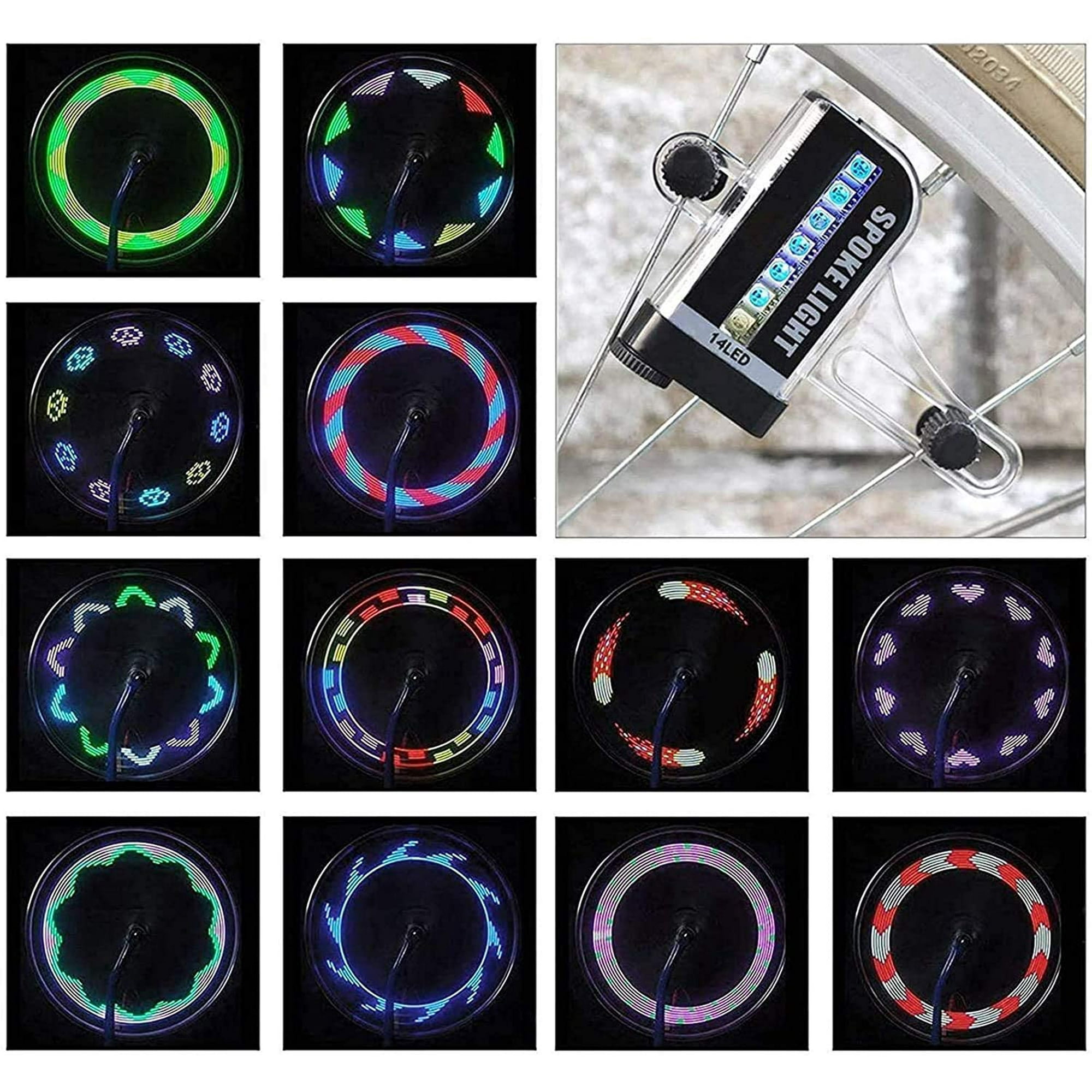 Lumières De Rayons De Vélo De Montagne, Double Face 14 LED RVB Lumières De Rayons De Vélo Rechargeables Mini LED Lumières De Rayons De Vélo Lampe De Fil Accessoire De Vélo De
