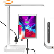 COZOO LED Desk Lamp with 3 USB Charging Ports and 2 AC Outlets,3 Color Temperatures & 3 Brightness Levels, Touch/Memory/Timer Function,10W Eye Protection Foldable Reading Light (3 USB and 2 Outlets)