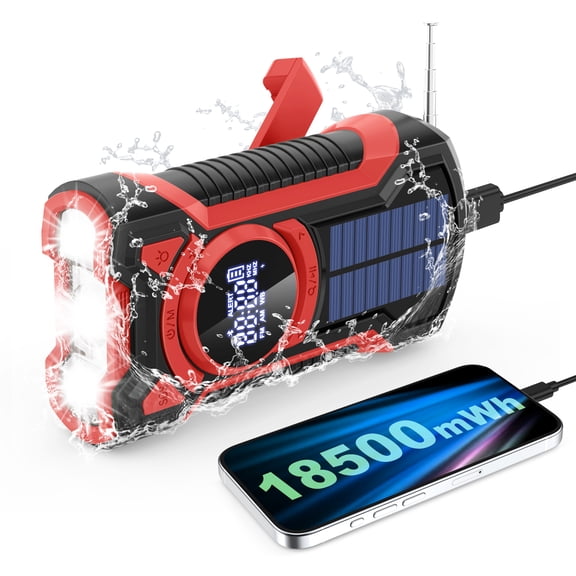UMUTOO Emergency Radio Hand Crank Solar Powered - 18500mWh Power Bank, NOAA Weather Alert, AM/FM/WB, Phone Charger, LED Flashlight & SOS Alarm, Survival Gear for Hurricane Camping Home Outdoor