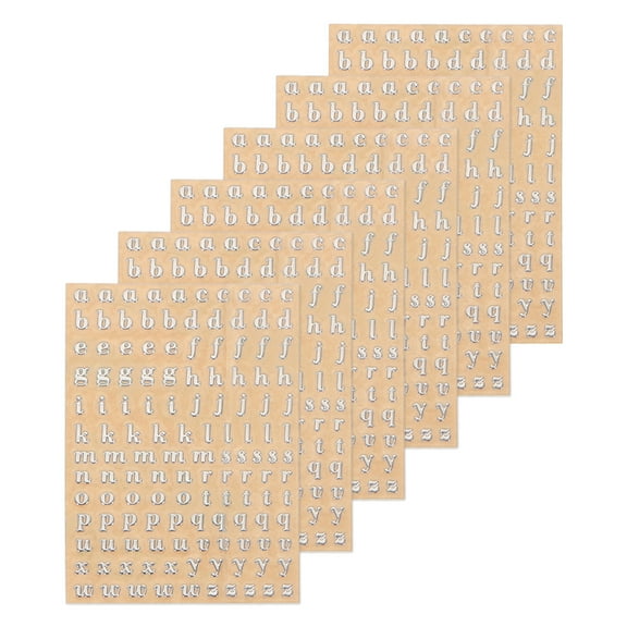 6 Sheets Letter Resin Stickers 3D A to Z Silver Mini Alphabet Sticker Metallic Alloy Lowercase for Resin Nail 3mm