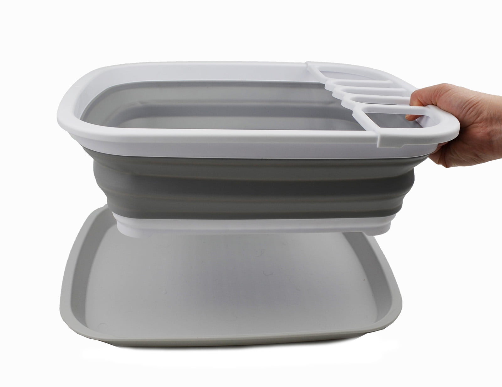 SAMMART 8L (2.11Gallons) Collapsible Plstic Dish Drainer with Drainer Board - Foldable Drying Rack Set - Portable Dinnerware Organizer - Space Saving Kitchen Storage Tray