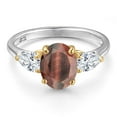 thumbnail image 3 of Gem Stone King 925 Silver and 10K Yellow Gold Red Tiger Eye and White Moissanite Engagement Ring for Women | 2.30 Cttw | Oval 9X7MM | Gemstone Birthstone | Size 7, 3 of 7
