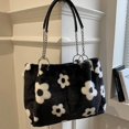 thumbnail image 4 of Pink Bolso de mano de gran capacidad con estampado de flores para mujer, bolso de cubo suave, elegante bolso de invierno, bolso bonito, 4 of 5