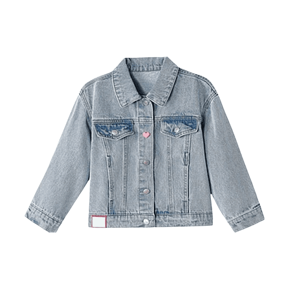 Girl's Bow Embroidered Denim Jacket Long Sleeve Button down Jean Jacket Cute Outerwear Tween Girls Basic Jean Coat Sportswear