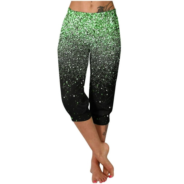 Pantalones Casuales de las Mujeres Imprimidos Leggings Pantalones Recortados, Pantalones Elásticos Cómodos para el Día Y el Deporte