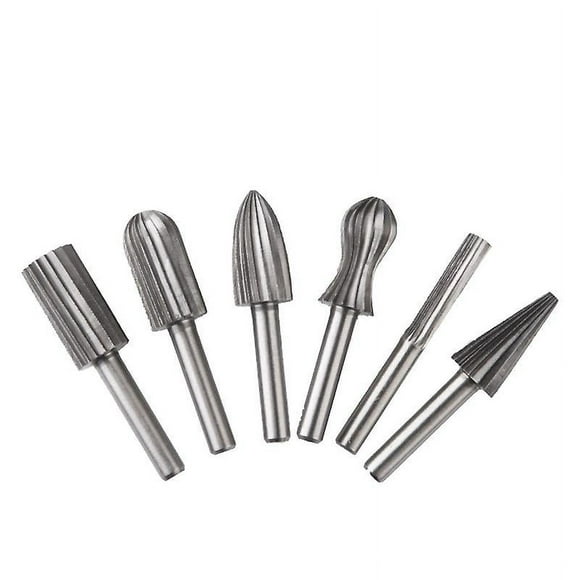 Jinsinto 6 Pack 6mm Double Cut Tungsten Rotary Burrs Tungsten Shank Filing/engraving/grinding Bits For Rotary Tools