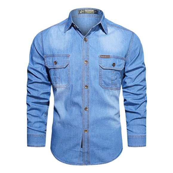 Xdzjlr Men Polo T Shirts Denim Long Sleeve Casual Textured Menswear Jacket Versatile Men's Tshirts Xl