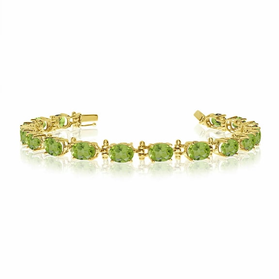 Ladies 14K Yellow Gold 7x5 mm Oval Natural Green Peridot Tennis Bracelet