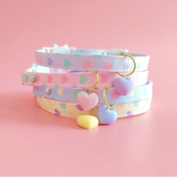 4 different colored Cat Collars for Boy Girl Cats Stud Adjustable Safe Buckle Collar for Kitty Small Pets(S)