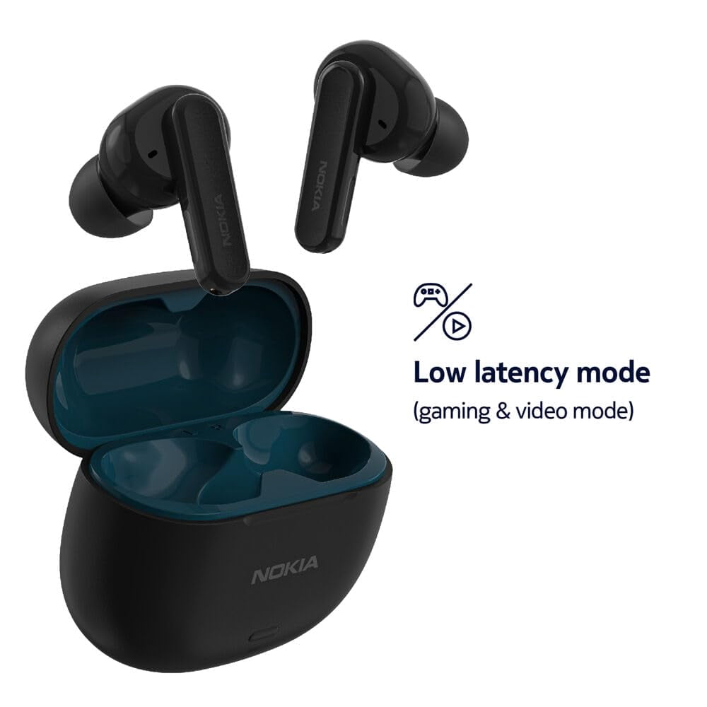 Nokia Go Earbuds2 Pro in Ear Wireless Bluetooth Earbuds with Charging Base, Environmental Noise Cancellation, Google Fast Pair, Low Latency Modes, and IPX4 Water Resistance - Black