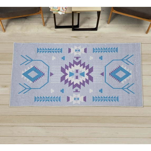 Southwestern Decorative Rug, Ethnic Illustration of a Zigzags Design Triangular Iconic Art Motifs, Quality Carpet for Bedroom Dorm and Living Room, 6 Sizes, Sky Blue, by Ambesonne