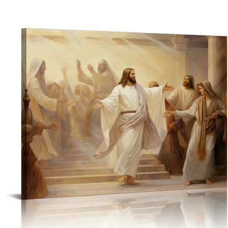 Jesus and People wall art decor Christian wall art Jesus Canvas Wall Art Print ,Jesus Decorations Religious Christian Gifts for Church Prayer Room Living Room Home Decor Gift Wooden Framed