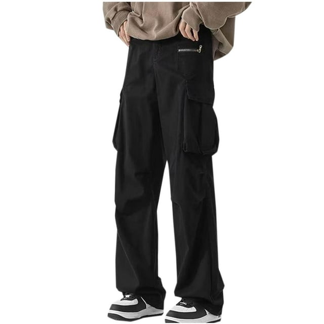 Pantalones largos de moda para hombre, casuales, de color sólido, con cremallera, bolsillos, cuerda elástica, pantalones vaqueros casuales para hombre.