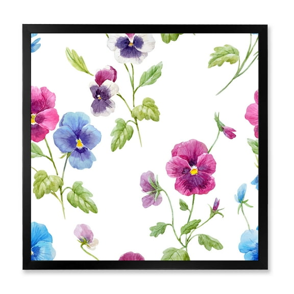 Designart 'Blue and Pink Pansy Flowers II' Traditional Framed Art Print