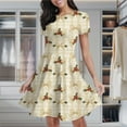 thumbnail image 2 of Beige Christmas Bow Women's Classic Swing Skater Dress Casual Work Party Cocktail Dresses, 2 of 6