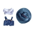 thumbnail image 2 of 3 piezas de Pantalones con tirantes para muñecas perfke con camiseta y sombrero azul 15 a 17 CM, 2 of 9