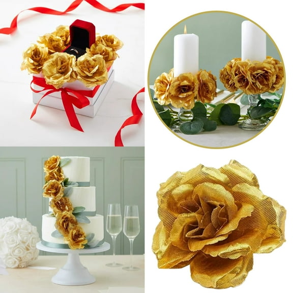 Fake Flowers Promotion Sale! Nomeni 50Pc Simulation 8Cm Rose Flower Wedding Flower Wall Green Flower Arrangement Headdress Rose Silk Cloth Flowers, Home Decor Clearance Sale Gold