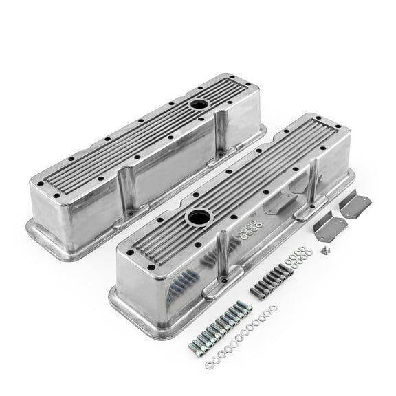 Speedmaster PCE314.1070.08 Compatible with Chevy SBC 350 Polished Ribbed Aluminum Valve Covers - Tall w/Hole