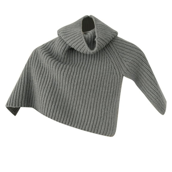 SUXIAN Women's Winter Scarf Solid All Warm Pullover High Collar Split Grey One Size