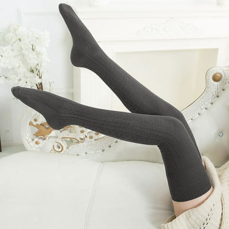 

HIMIWAY Compression Socks for Women Ladies Woolen Foot Warmers Autumn/winter Solid Over The Knee Stockings with Drawstring Medium Socks Pile Socks Dark Gray One Size